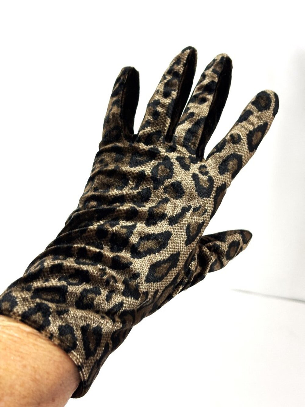 Velveteen Leopard Brown Black Dressy Stretchy Gloves VTG – One Size